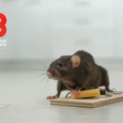 Un topo comune, con baffi lunghi e occhietti vispi, è attratto da un pezzo di formaggio su una trappola.