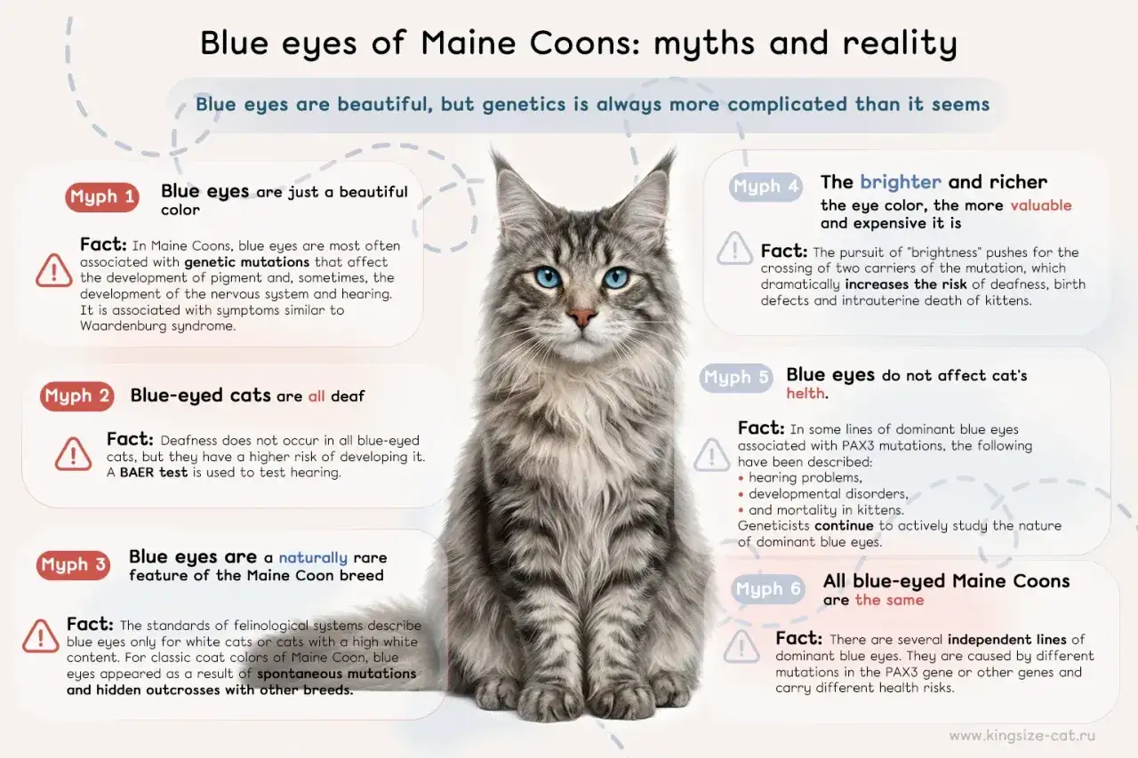 Gatto Maine Coon con splendidi ojos azules che sfatano miti sulla razza.